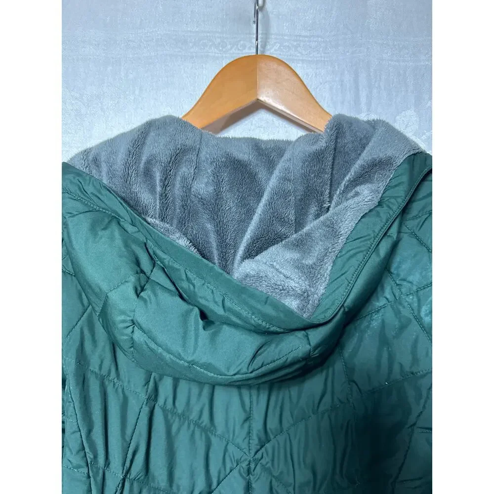 Columbia Puffer Coat Small Green Omni Heat Long Full Zip Heavenly Hooded